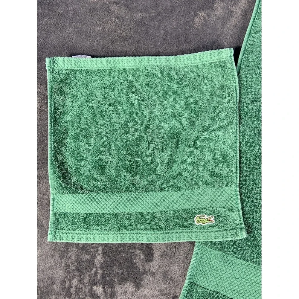 Lacoste Legend Green Supima Cotton 2 Piece Towel Set Hand Washcloth Crocodile
